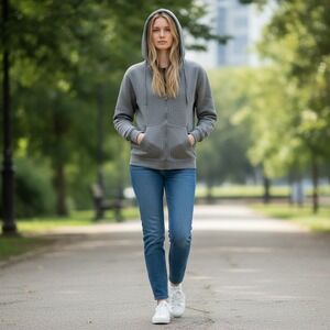 Blue Ice Premium Clothing Heather Gray Zip Up Hoodie Fleece Lined Sweatshirt